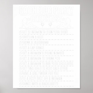 Bachelor Party Checklist Stag Groom Gag Mens Funny Poster