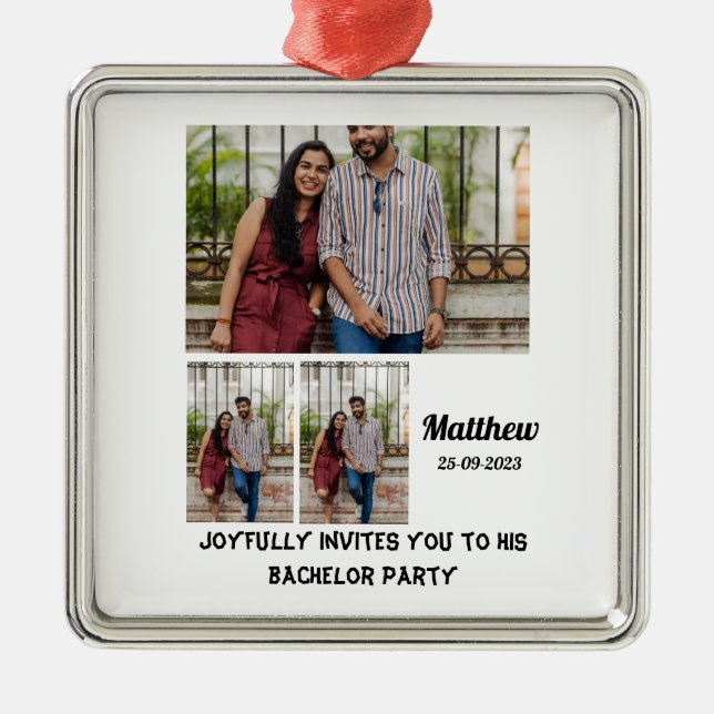 Bachelor Party custom 3 Photo Collage  Metal Tree Decoration (Front)