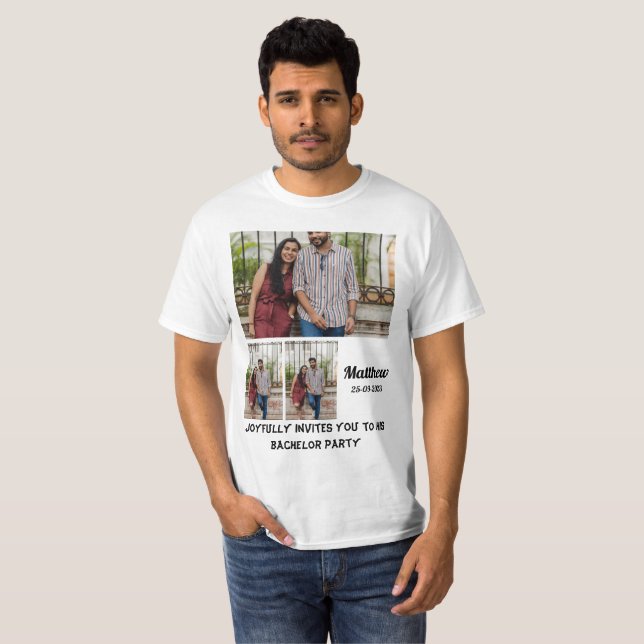 Bachelor Party custom 3 Photo Collage  T-Shirt (Front Full)