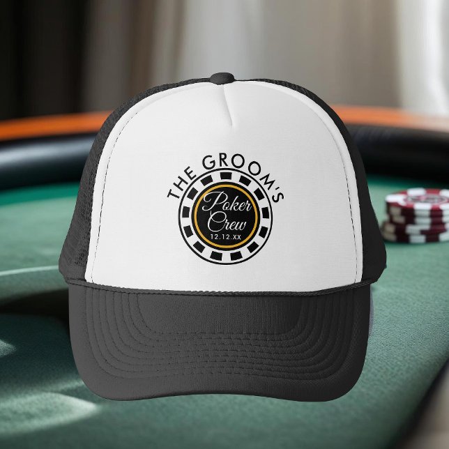 Bachelor Party Custom Groom's Poker Crew Trucker Hat (Perfect hat to wear at the Groom's Bachelor Poker Party. Add your name and date)