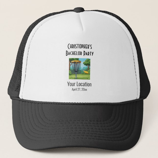 Bachelor Party Disc Golf Wedding Favour Trucker Hat (Front)