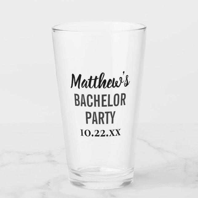 Bachelor Party Favour Modern Typography Beer Pint Glass (Front)