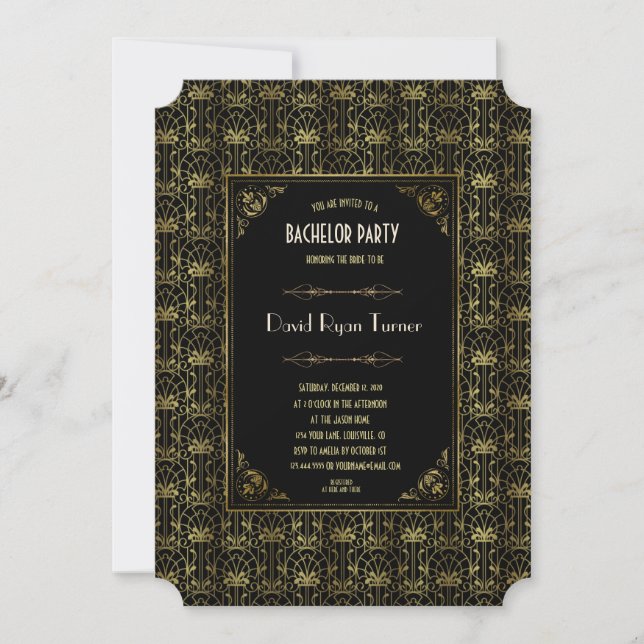 Bachelor Party | Gold Black 1920s Art Deco Invitation (Front)