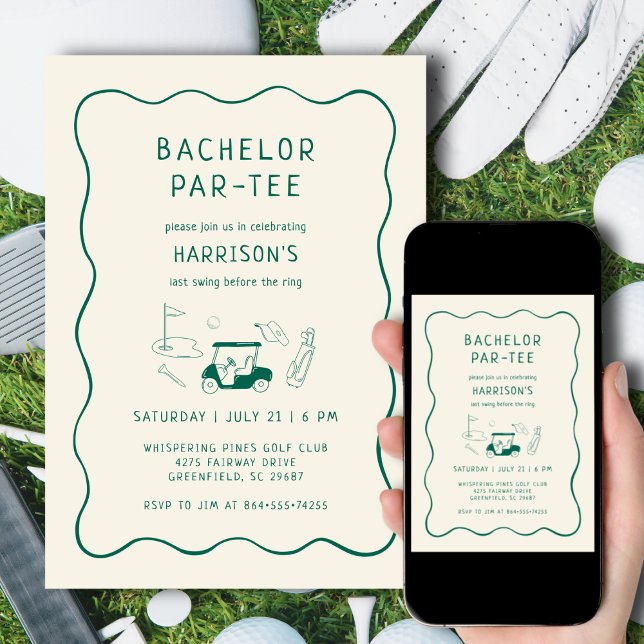 Bachelor Party Golf Theme Minimal Green Invitation (Creator Uploaded)
