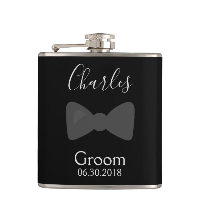 Bachelor party Groom Bow Tie Hip Flask (Front)