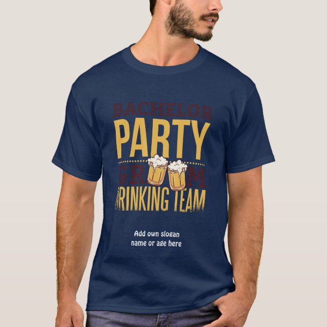 Bachelor Party Groom Drinking Team Funny Wedding T-Shirt (Front)