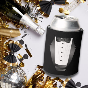 Bachelor Party Groomsman Team Groom black tuxedo Can Cooler