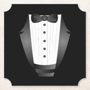 Bachelor Party Groomsman Team Groom black tuxedo Paper Coaster