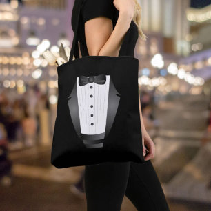 Bachelor Party Groomsman Team Groom black tuxedo Tote Bag