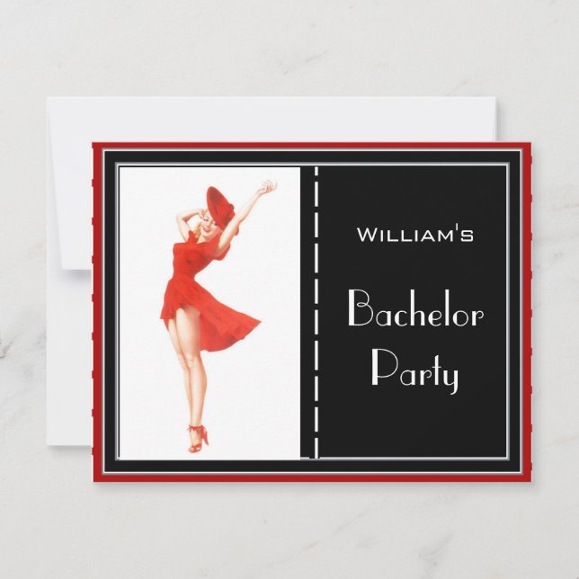 Bachelor Party Invitation Red Black White 2 (Front)