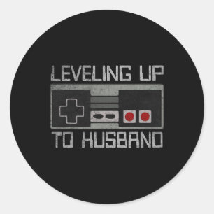 Bachelor Party Levelling Up To Husband Gamer Groom Classic Round Sticker