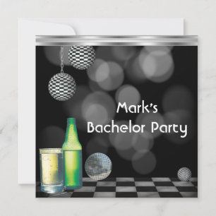 Bachelor Party Mens Drinks Black And White Silver Invitation