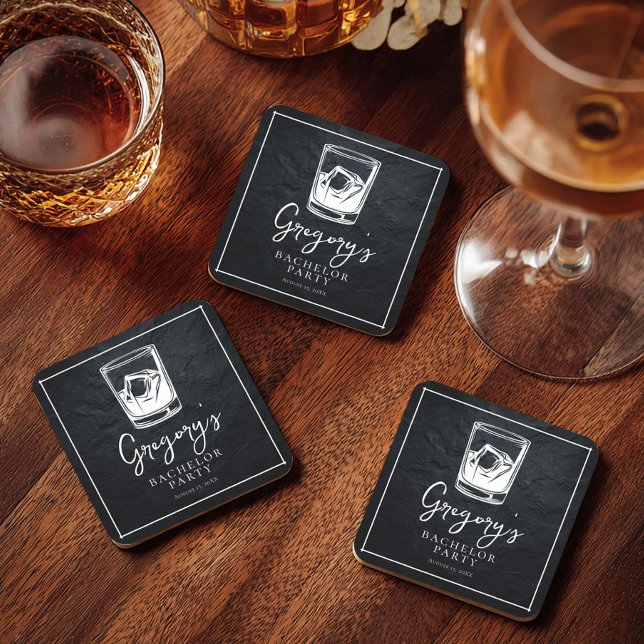 Bachelor party modern stylish square paper coaster (Creator Uploaded)