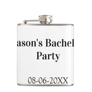 Bachelor party name date simple minimal best man hip flask