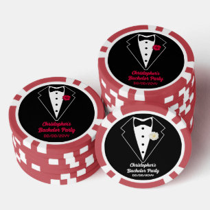 Bachelor Party Poker Black Tuxedo Red Rose  Poker Chips
