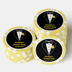 Bachelor Party Poker Black Tuxedo Yellow Rose  Poker Chips