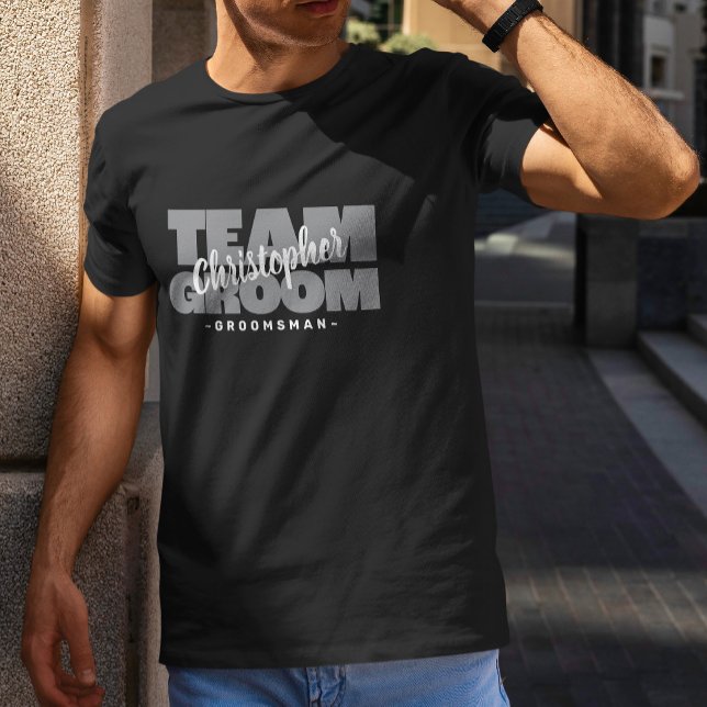 Bachelor Party Team Groom Custom Groomsman Name T-Shirt (Bachelor Party Team Groom Groomsman Name Gray Fun T-Shirt)