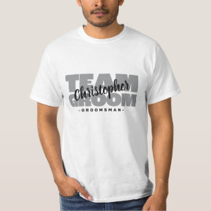 Bachelor Party Team Groom Groomsman's Name Grey T-Shirt