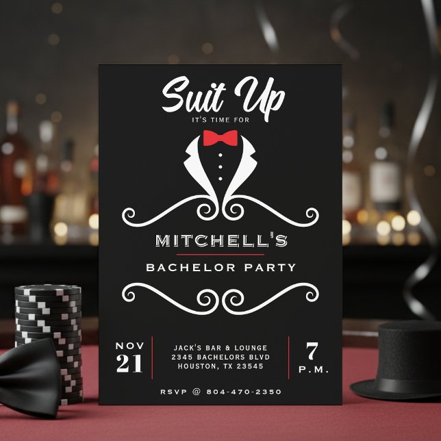 Bachelor Party Tuxedo Suit Bowtie Black & Red Invitation (Bachelor Party Tuxedo Suit Bowtie Black & Red Invitation
)