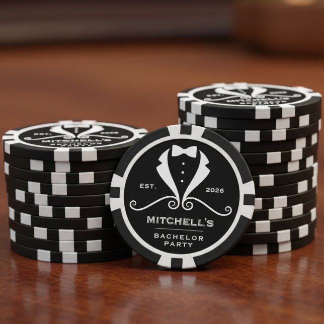 Bachelor Party Tuxedo Suit Bowtie Black Wedding Poker Chips (Creator Uploaded)