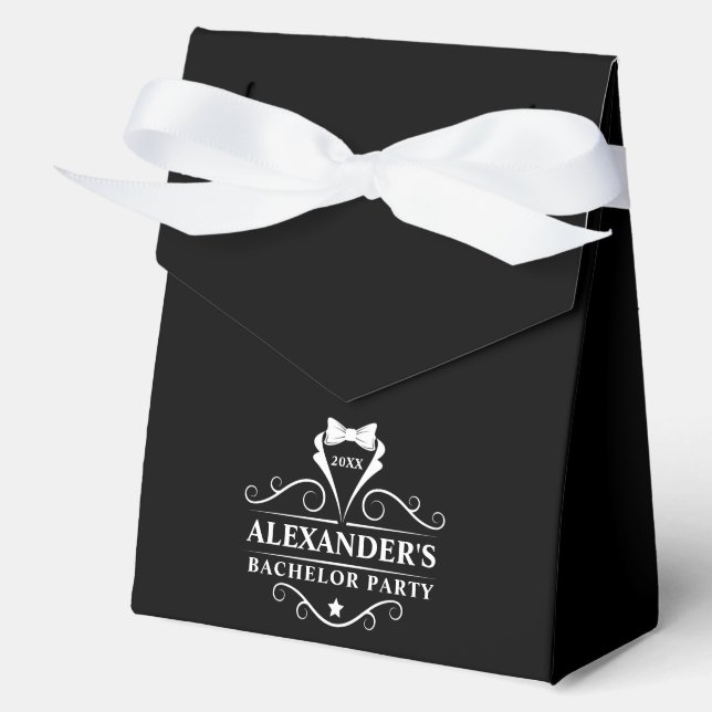 Bachelor Party Tuxedo Tie Black and White Favour Box (Front)