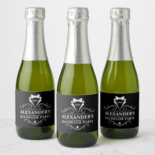 Bachelor Party Tuxedo Tie Black Mini Sparkling Wine Label