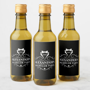 Bachelor Party Tuxedo Tie Black Mini Wine Label