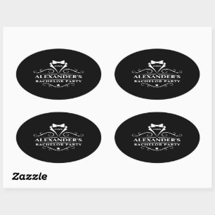 Bachelor Party Tuxedo Tie Black Oval Sticker