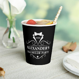 Bachelor Party Tuxedo Tie Black Paper Cups