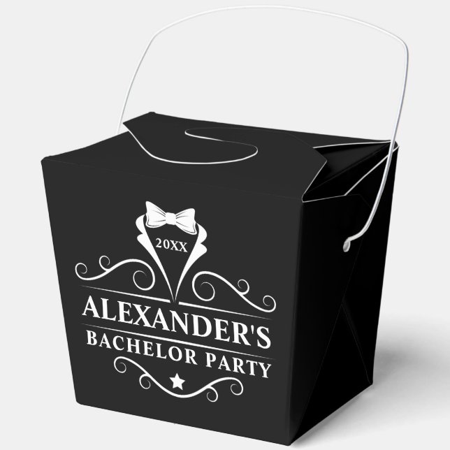 Bachelor Party Tuxedo Tie Black Takeout Favour Box (Front)