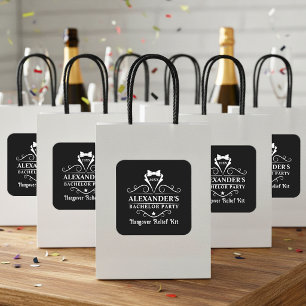 Bachelor Party Tuxedo Tie Hangover Relief Black Square Sticker