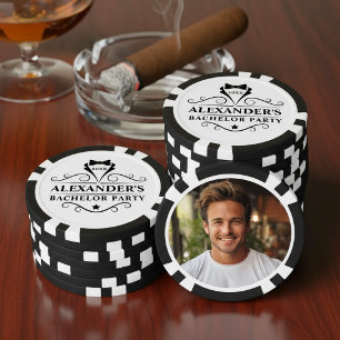 Bachelor Party Tuxedo Tie Photo Black and White Poker Chips