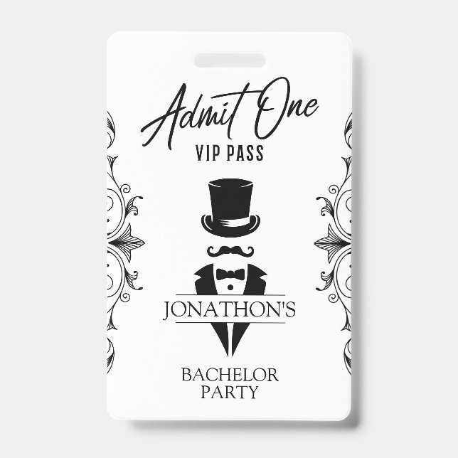 Bachelor Party Vintage Tuxedo VIP ID Badge (Front)