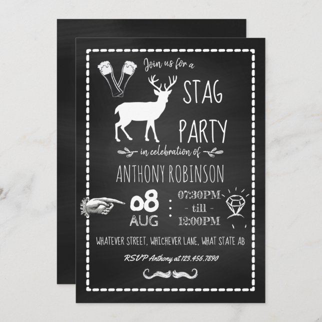 Bachelor Stag Party Celebration Chalkboard Invite (Front/Back)