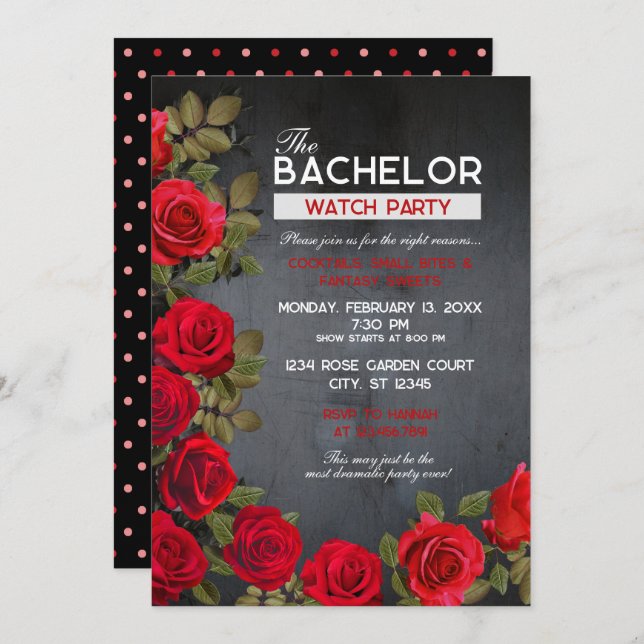 Bachelor Watch Party Invitation, 5" x 7" (black) I Invitation (Front/Back)