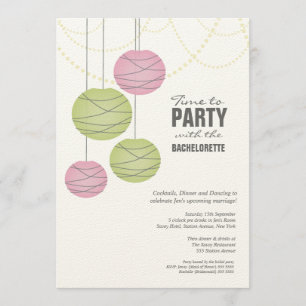 Bachelorette 5x7 Party Pink Green Paper Lanterns Invitation