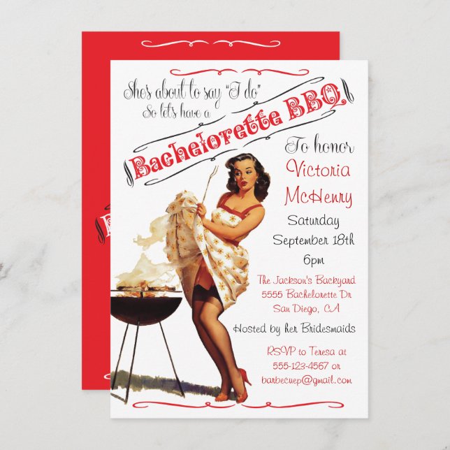Bachelorette BBQ Barbecue party invitation (Front/Back)