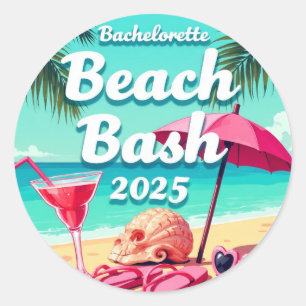 Bachelorette Beach Bash 2025 Tropical Classic Round Sticker