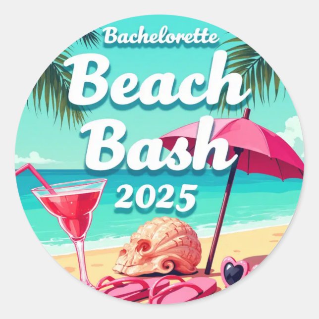 Bachelorette Beach Bash 2025 Tropical Classic Round Sticker (Front)