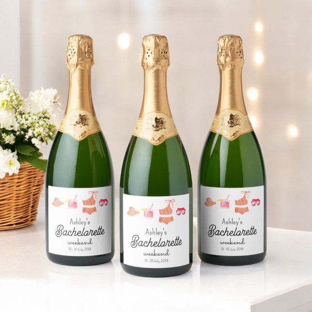 Bachelorette Beach Bikini Weekend  Sparkling Wine Label (Creator Uploaded)