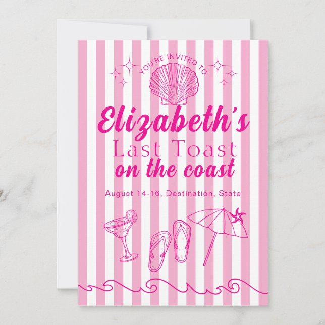 Bachelorette Beach Party Last Toast On the Coast Invitation (Front)