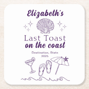 Bachelorette Beach Party Last Toast On the Coast  Square Paper Coaster