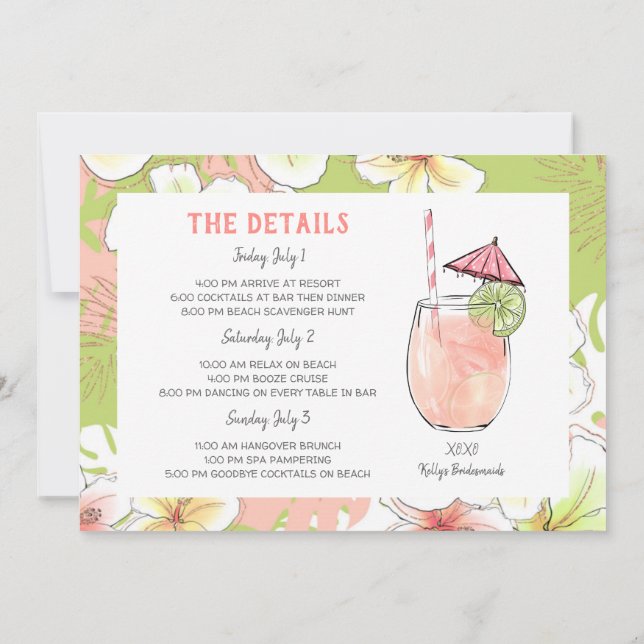 Bachelorette Beach Weekend Getaway Invitation (Back)