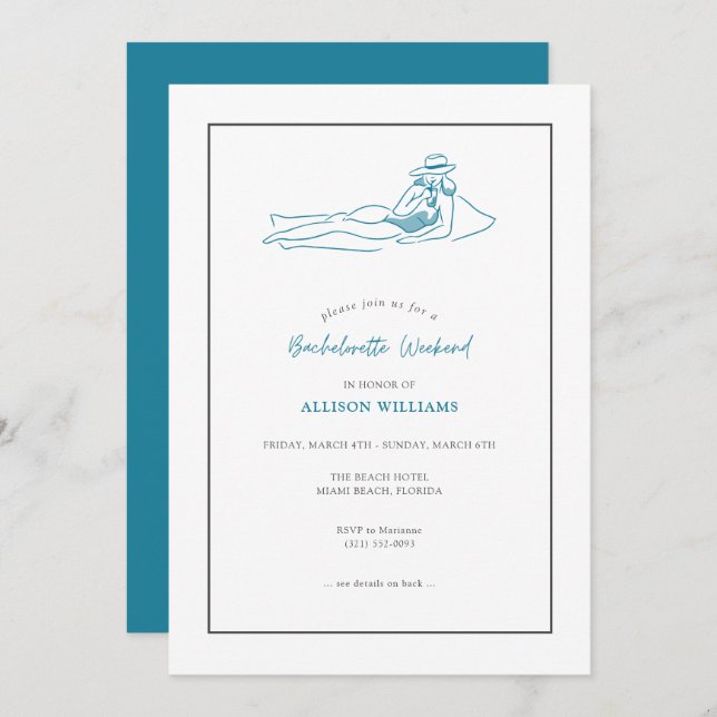 Bachelorette Beach Weekend Teal Party Invitation (Front/Back)