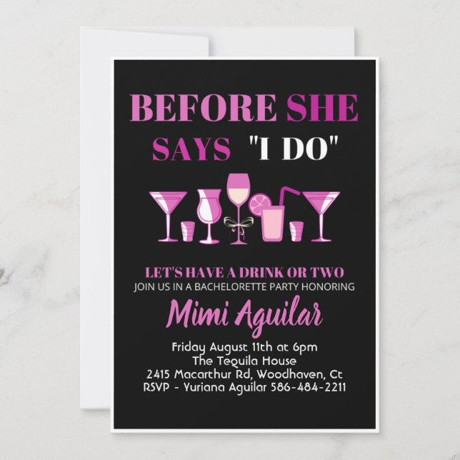 Bachelorette Before She Says I Do Invitation (Front)