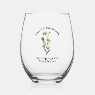 Bachelorette Birth Month Flower April Daisy Stemless Wine Glass