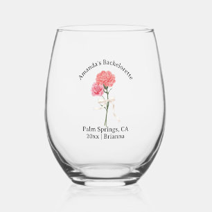 Bachelorette Birth Month Flower January Carnation Stemless Wine Glass