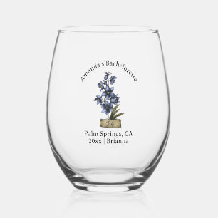 Bachelorette Birth Month Flower July Larkspur Stemless Wine Glass