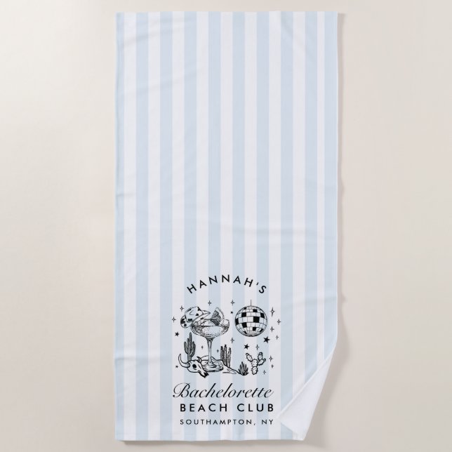 Bachelorette Blue & Black Retro Modern Beach Towel (Front)