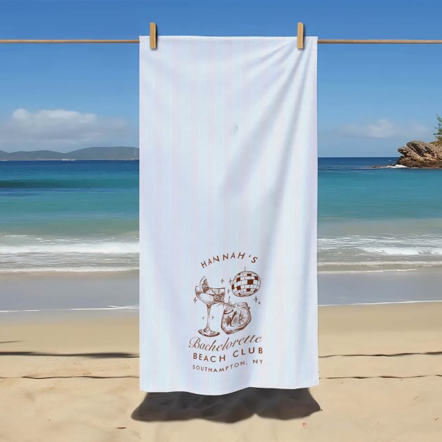 Bachelorette Blue & Brown Retro Modern Beach Towel (Creator Uploaded)